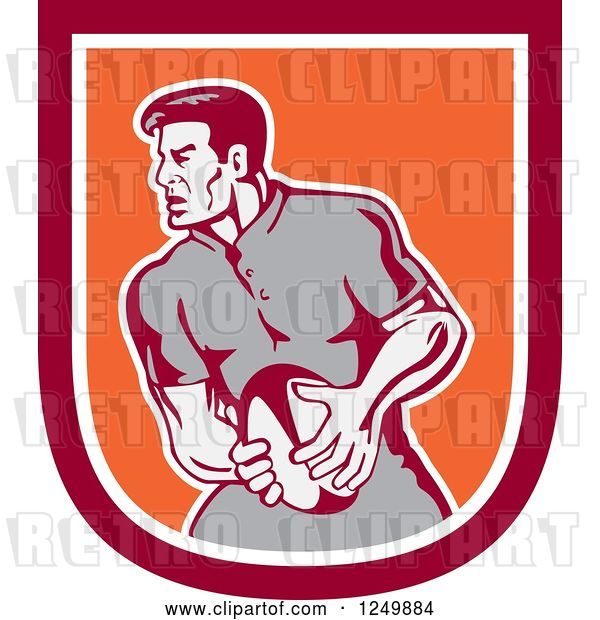 Vector Clip Art of Retro Rugby Player in a Red and Orange Shield