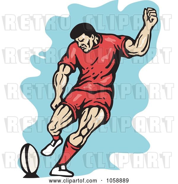 Vector Clip Art of Retro Rugby Player Kicking