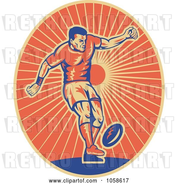 Vector Clip Art of Retro Rugby Player Kicking Logo