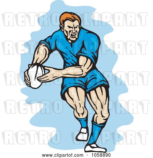 Vector Clip Art of Retro Rugby Player Running with a Ball