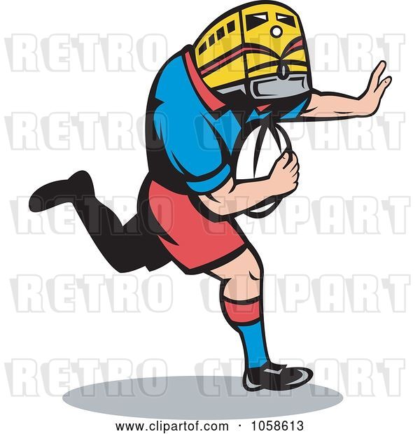 Vector Clip Art of Retro Rugby Player with a Train Head
