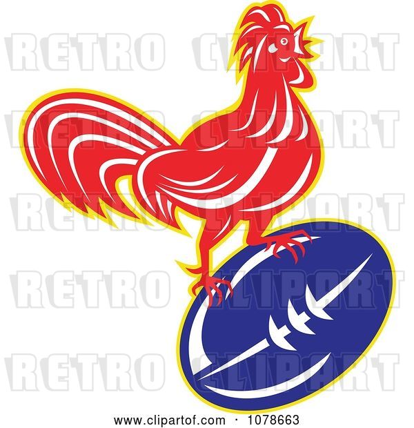 Vector Clip Art of Retro Rugby Rooster and Ball Logo