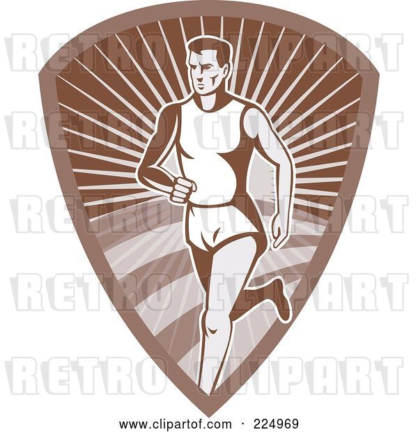 Vector Clip Art of Retro Runner on a Brown Shield Logo