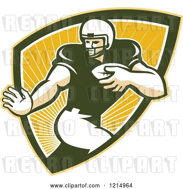 Vector Clip Art of Retro Running Back American Football Player in a Shield of Rays