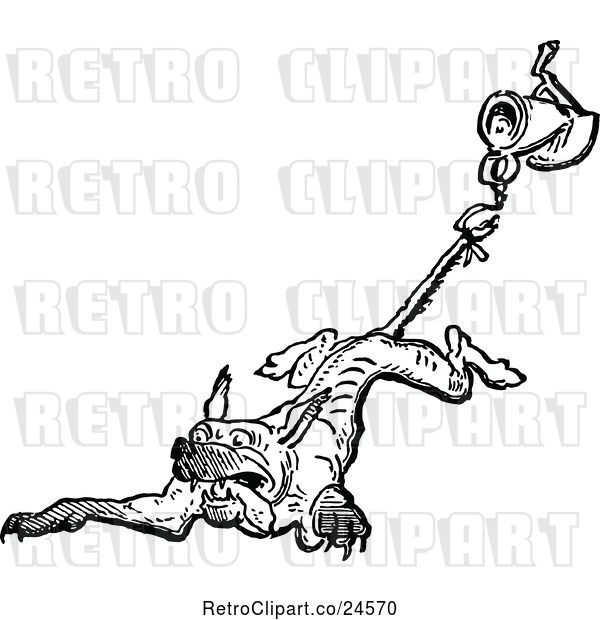 Vector Clip Art of Retro Running Dog with a Jug Tied to Its Tail