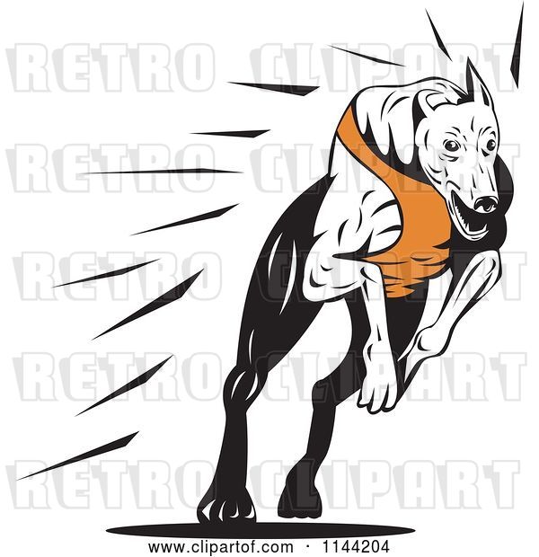 Vector Clip Art of Retro Running Greyhound Dog 2