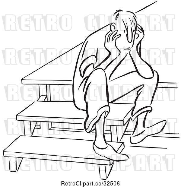 Vector Clip Art of Retro Sad Guy Sitting on Steps