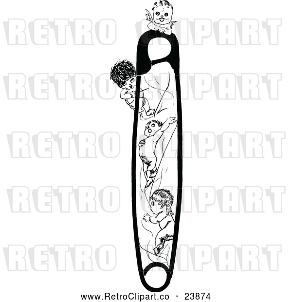 Vector Clip Art of Retro Safety Pins and Babies