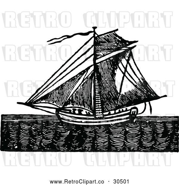 Vector Clip Art of Retro Sailing Ship at Sea