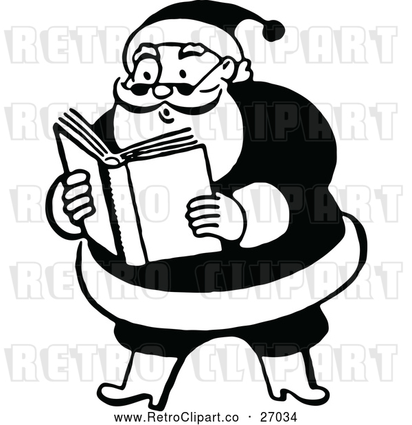 Vector Clip Art of Retro Santa Claus Reading