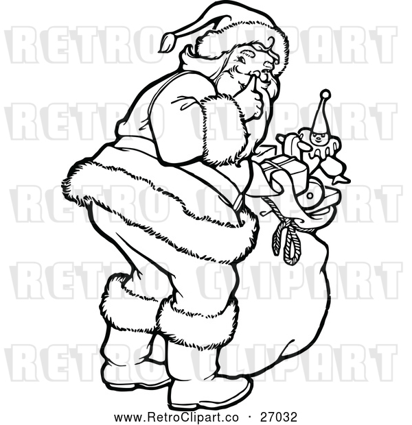 Vector Clip Art of Retro Santa Claus Shushing - Be Quite