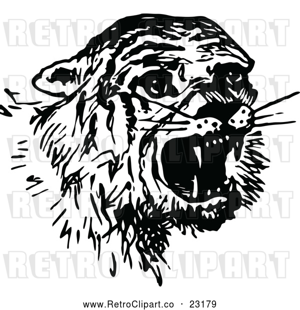 Vector Clip Art of Retro Scared Tiger