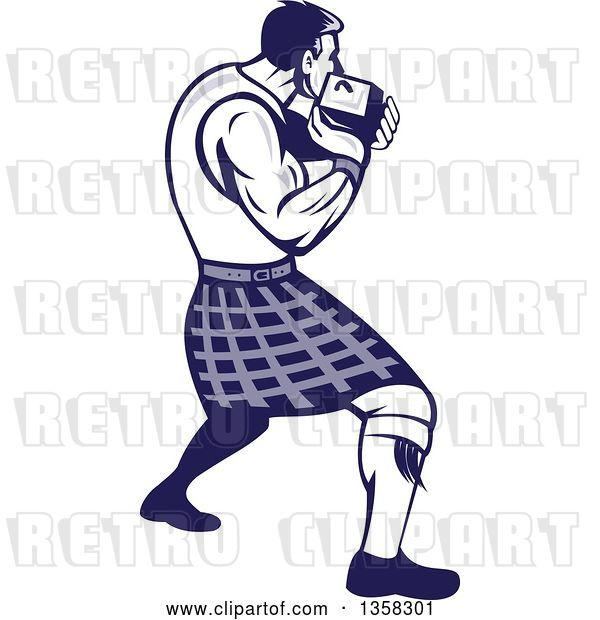 Vector Clip Art of Retro Scotsman Athlete Wearing a Kilt, Playing a Highland Weight Throwing Game