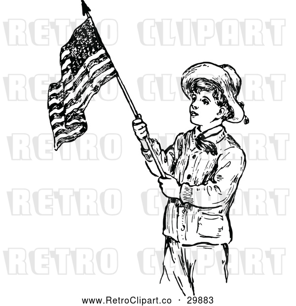 Vector Clip Art of Retro Scout Boy with an American Flag