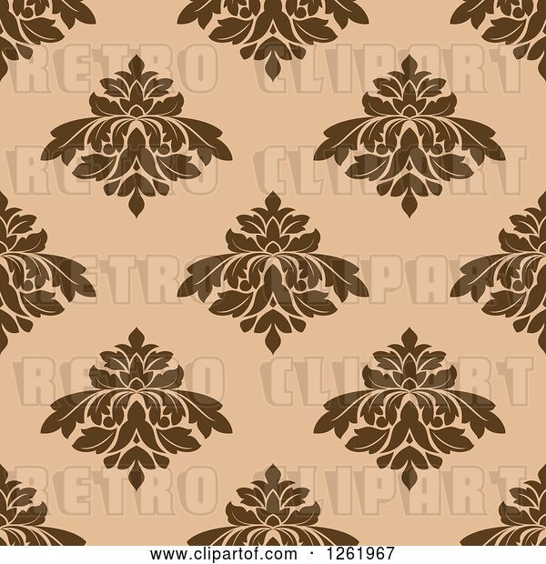 Vector Clip Art of Retro Seamless Background Pattern of Brown Damask Floral on Tan