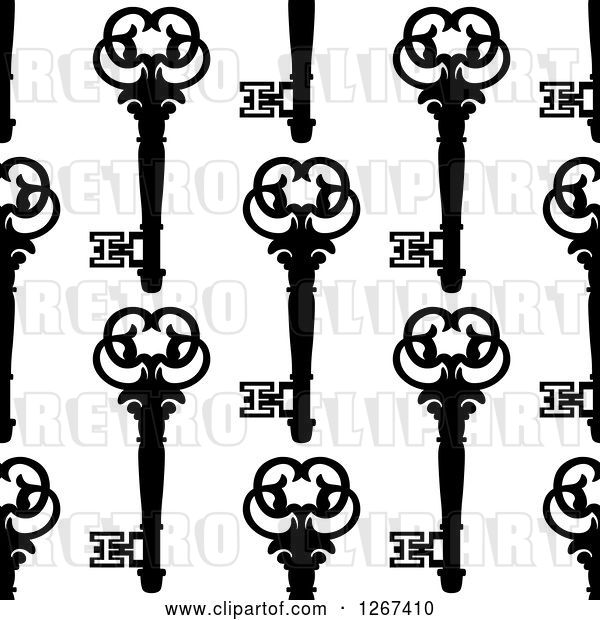Vector Clip Art of Retro Seamless Background Pattern of Ornate Skeleton Keys