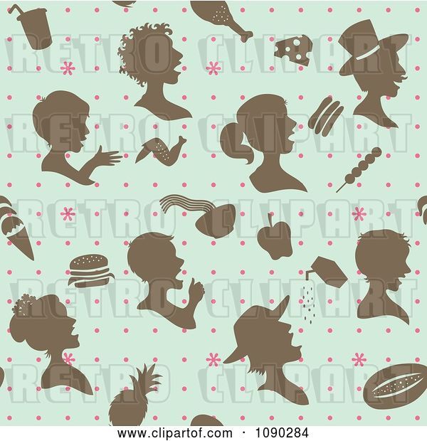 Vector Clip Art of Retro Seamless Blue Brown and Pink People and Food Background
