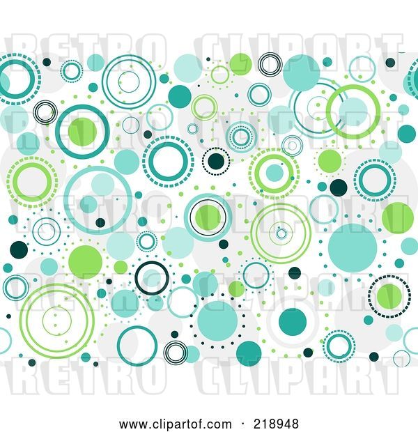 Vector Clip Art of Retro Seamless Funky Background of Blue and Green Circles on White