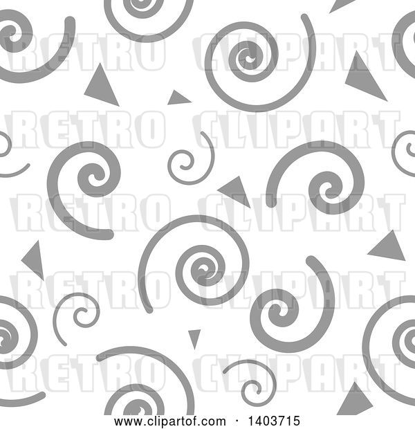 Vector Clip Art of Retro Seamless Grayscale Pattern Background of Spirals and Triangles