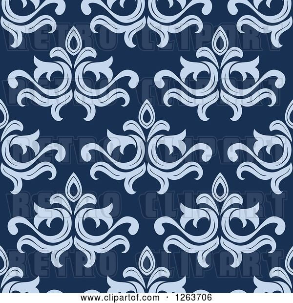 Vector Clip Art of Retro Seamless Pattern Background of Blue Floral Damask