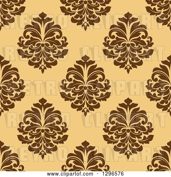 Vector Clip Art of Retro Seamless Pattern Background of Brown Damask on Orange