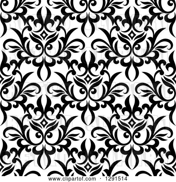 Vector Clip Art of Retro Seamless Pattern Background of Floral Damask 3