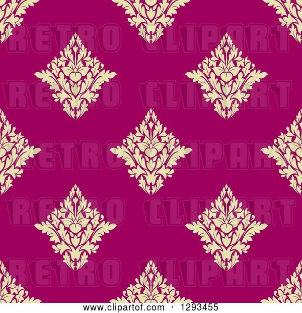 Vector Clip Art of Retro Seamless Pattern Background of Pastel Yellow Damask on Pink