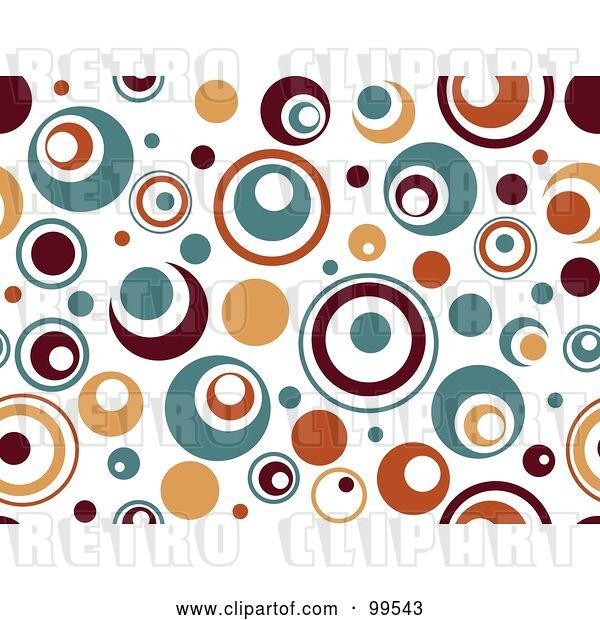 Vector Clip Art of Retro Seamless Turquoise, Brown and Orange Circles on White Pattern Design Background