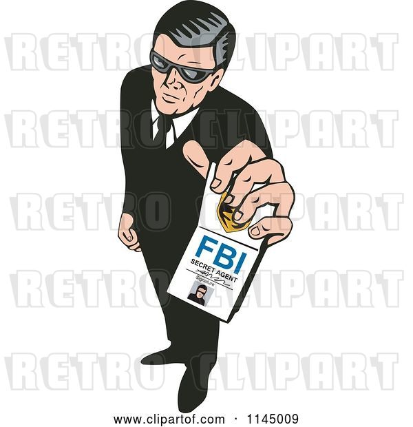 Vector Clip Art of Retro Secret Agent Holding up an FBI Badge