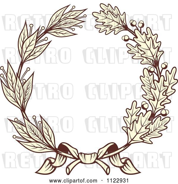 Vector Clip Art of Retro Sepia Oak and Laurel Wreath 1