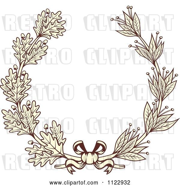 Vector Clip Art of Retro Sepia Oak and Laurel Wreath 2