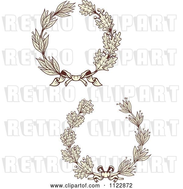 Vector Clip Art of Retro Sepia Oak and Laurel Wreaths