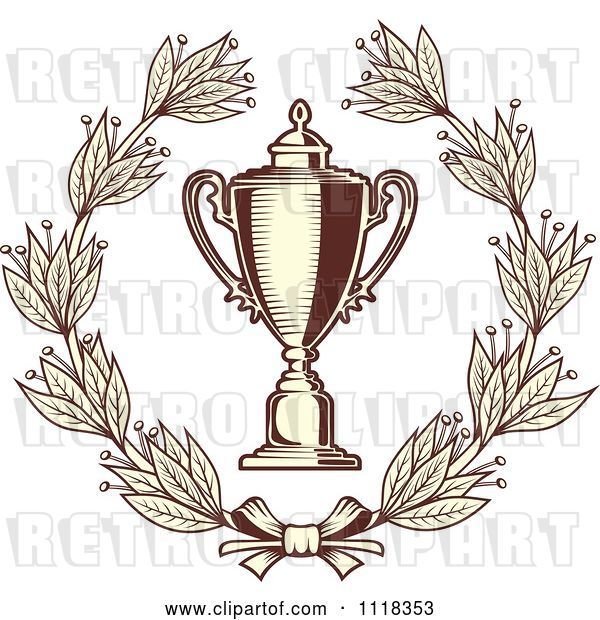 Vector Clip Art of Retro Sepia Wreath and Trophy Cup 2
