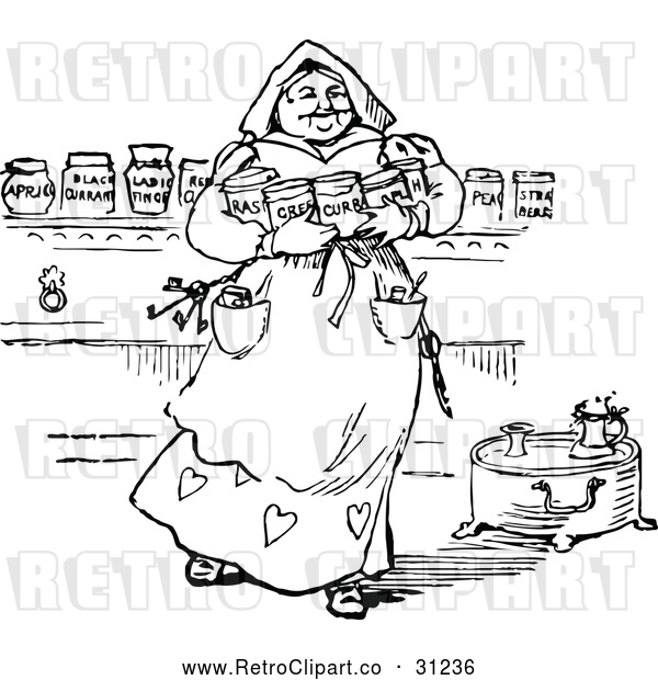 Vector Clip Art of Retro Servant Woman Carrying Ingredient Jars
