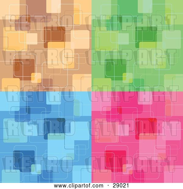 Vector Clip Art of Retro Set of Brown, Green, Blue and Pink Backgrounds with Abstract Square Patterns