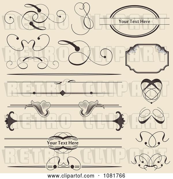 Vector Clip Art of Retro Set of Swirl and Floral Rules Borders and Frames