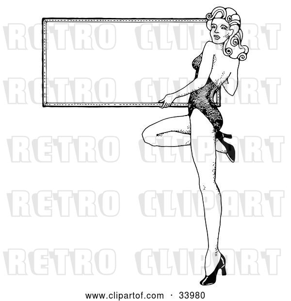 Vector Clip Art of Retro Sexy 1940's Style Pinup Girl in Heels, Holding a Blank White Board