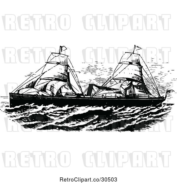 Vector Clip Art of Retro Ship with Sails 1