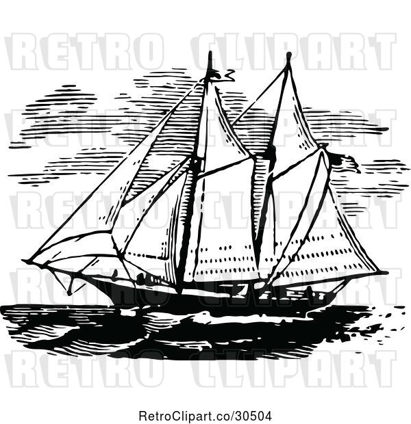 Vector Clip Art of Retro Ship with Sails 2