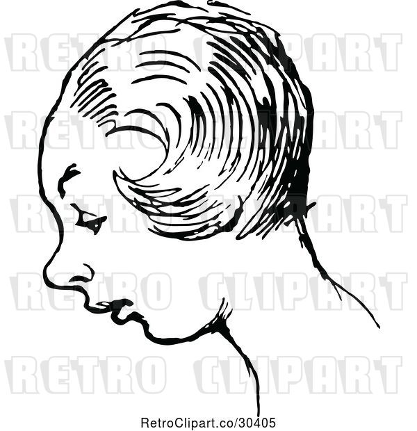 Vector Clip Art of Retro Short Haired Lady in Profile