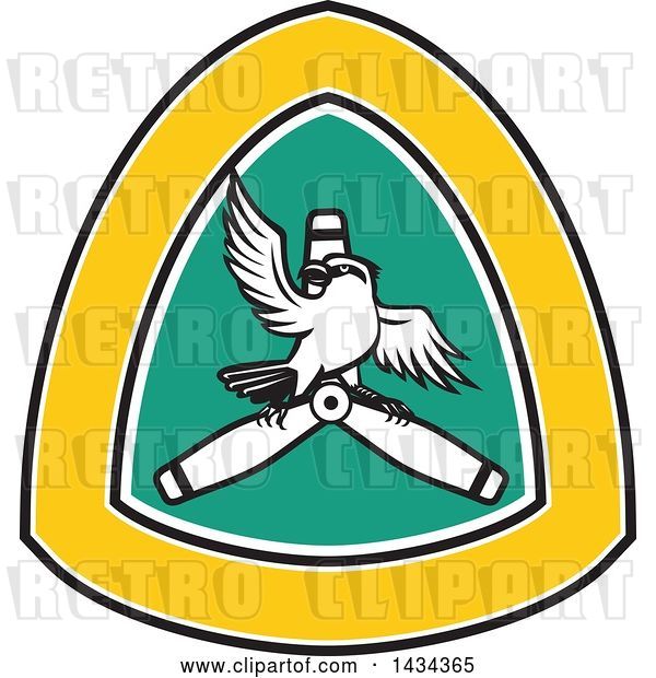 Vector Clip Art of Retro Shrike Bird on a Propeller Blade in a Crest