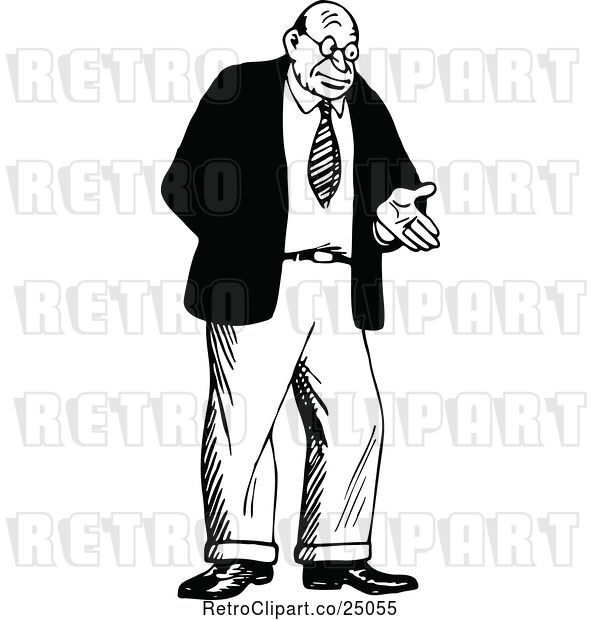 Vector Clip Art of Retro Shrugging Guy Gesturing with a Hand