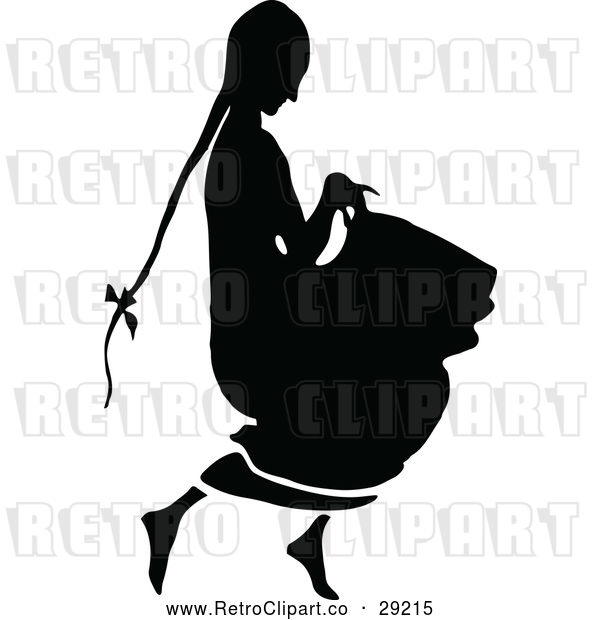 Vector Clip Art of Retro Silhoueted Sneaky Girl