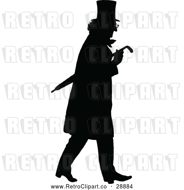 Vector Clip Art of Retro Silhouette Man with an Umbrella
