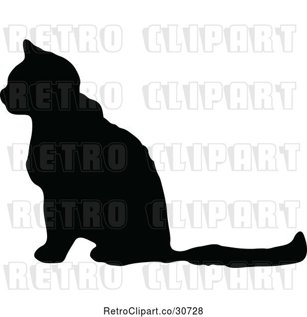Vector Clip Art of Retro Silhouetted Cat in Profile