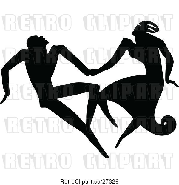 Vector Clip Art of Retro Silhouetted Couple Dancing