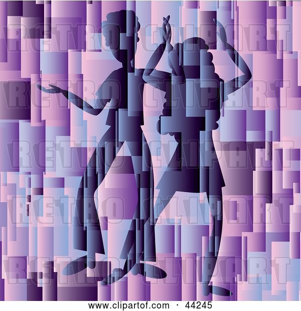 Vector Clip Art of Retro Silhouetted Dancing Couple on an Abstract Purple Website Background