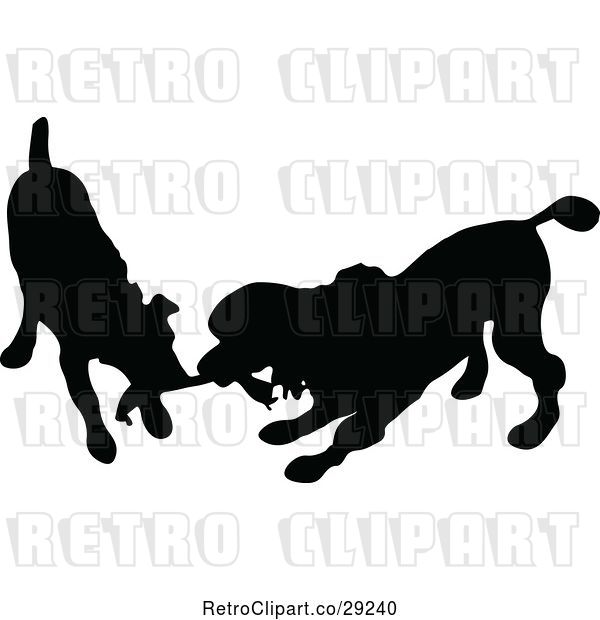 Vector Clip Art of Retro Silhouetted Dogs Playing