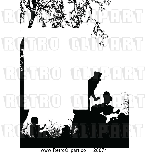 Vector Clip Art of Retro Silhouetted Family Page Border