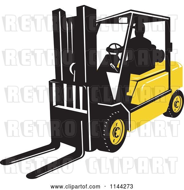 Vector Clip Art of Retro Silhouetted Forklift Operator
